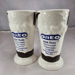 Oreo Milkshake Recipe Ceramic Glass Set‎ of 2 Novelty Collectible